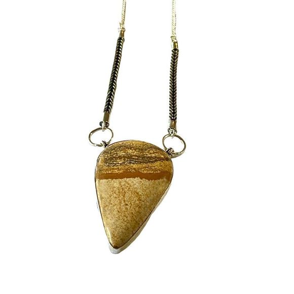 Natural Picture Jasper Gemstone in a 925 Stamped Silver Overlay Necklace - Picture 2 of 9